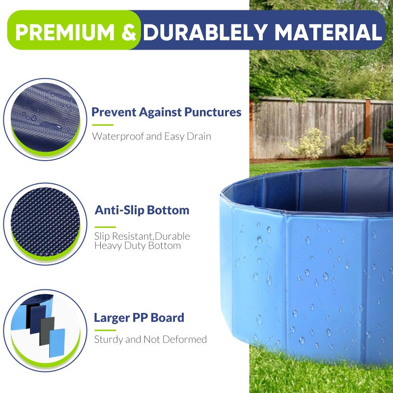 PUPTILY Dog Pool, Foldable Pet Swimming Pool with 6mm High-Strength PP Board, Hard Plastic Collapsible Doggy Pools for Small Dogs Kitty Duck,Non-Slip Doggie Bathtub Quick to Set Up and Drainage Hole(32x8in) - Image 3